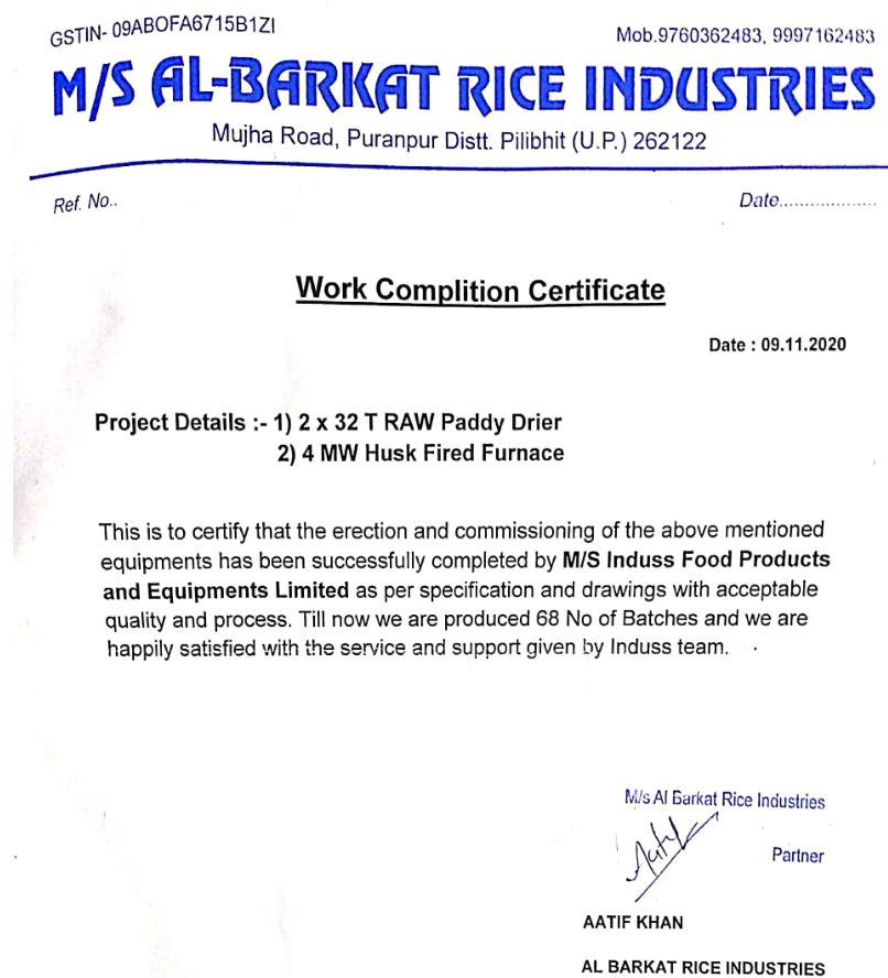 Certificate-of-Al-Barkat-Ricemill-Al-Barkat-RM-UP-2x32T-RDR-with-4MW-HFF